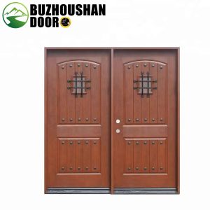 Rustic Oak 2-Panel Fiberglass Double Door with Speakeasy | Fiberglass Door Wholesale